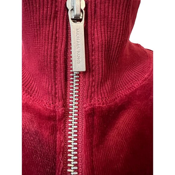 Michael Kors Red Velour Zip Up Light Tracksuit Jacket Sz Medium Front Pocket - Picture 4 of 10